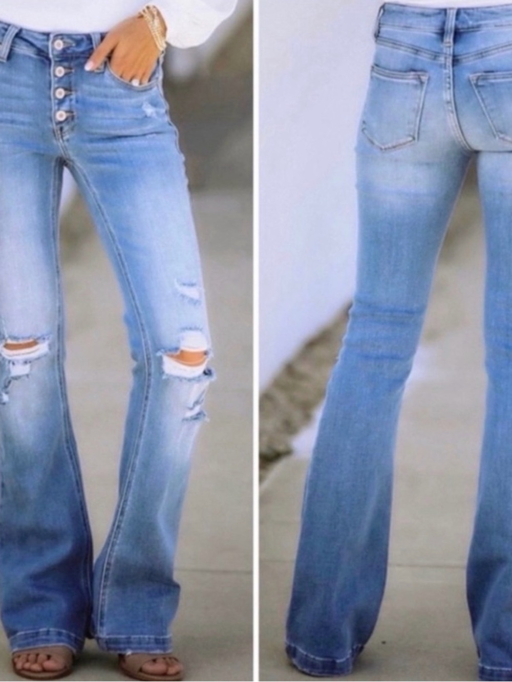Kancan light Wash Distressed Flared Jeans - Women